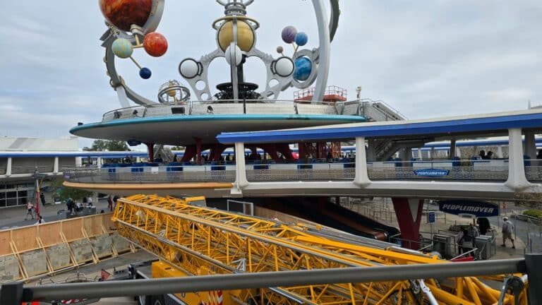 Large Crane and Walls in Tomorrowland for Astro Orbiter Refurbishment
