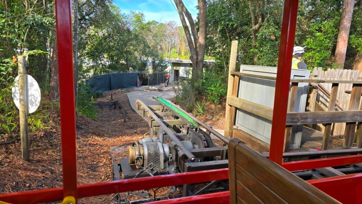 Old tracks being removed from Big Thunder Mountain Railroad