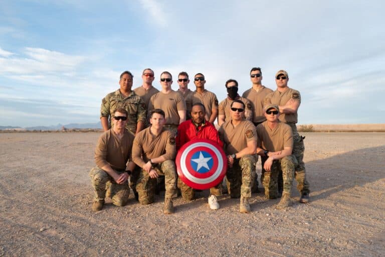 Captain America Visits Real-Life Superheroes at Nellis Airforce Base