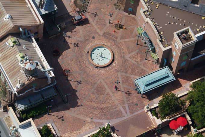 Aerial Images of Miss Piggy Fountain Removed from Muppets Courtyard in Hollywood Studios