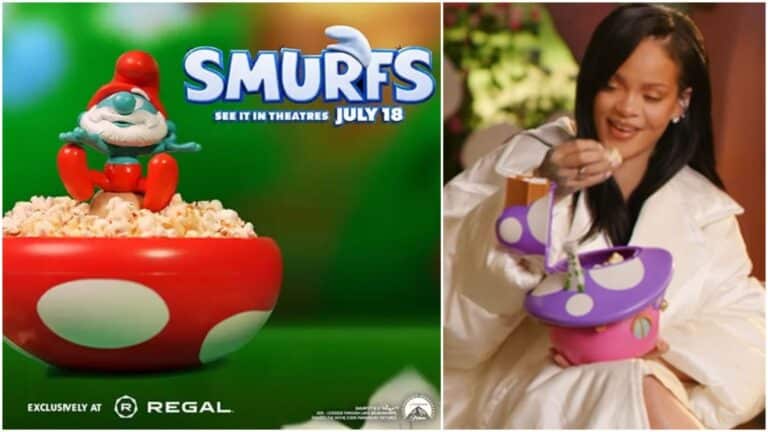 Rihanna Debuts New The Smurfs Movie Popcorn Bucket Coming to Theaters