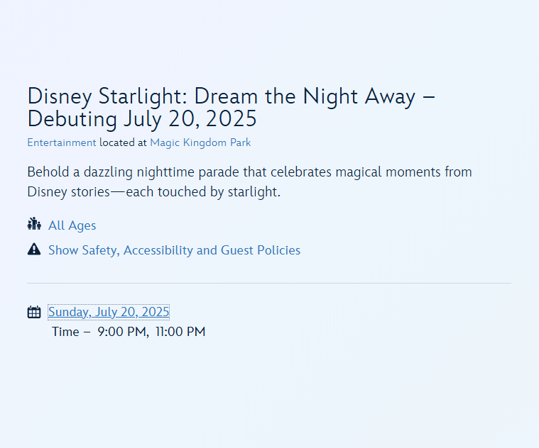 Disney Starlight Nighttime Parade Times and Route Confirmed