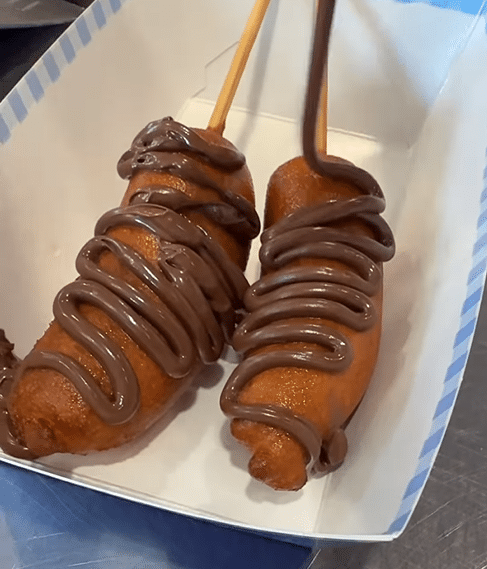 Blue Ribbon Corn Dog Newest Creation Banana Nutella Dog only at Walt Disney World