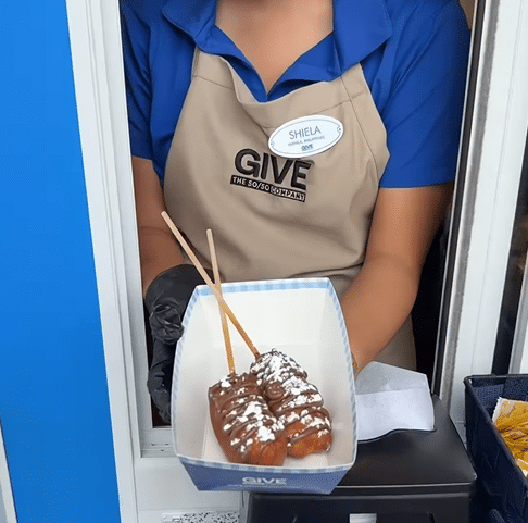 Blue Ribbon Corn Dog Newest Creation Banana Nutella Dog only at Walt Disney World