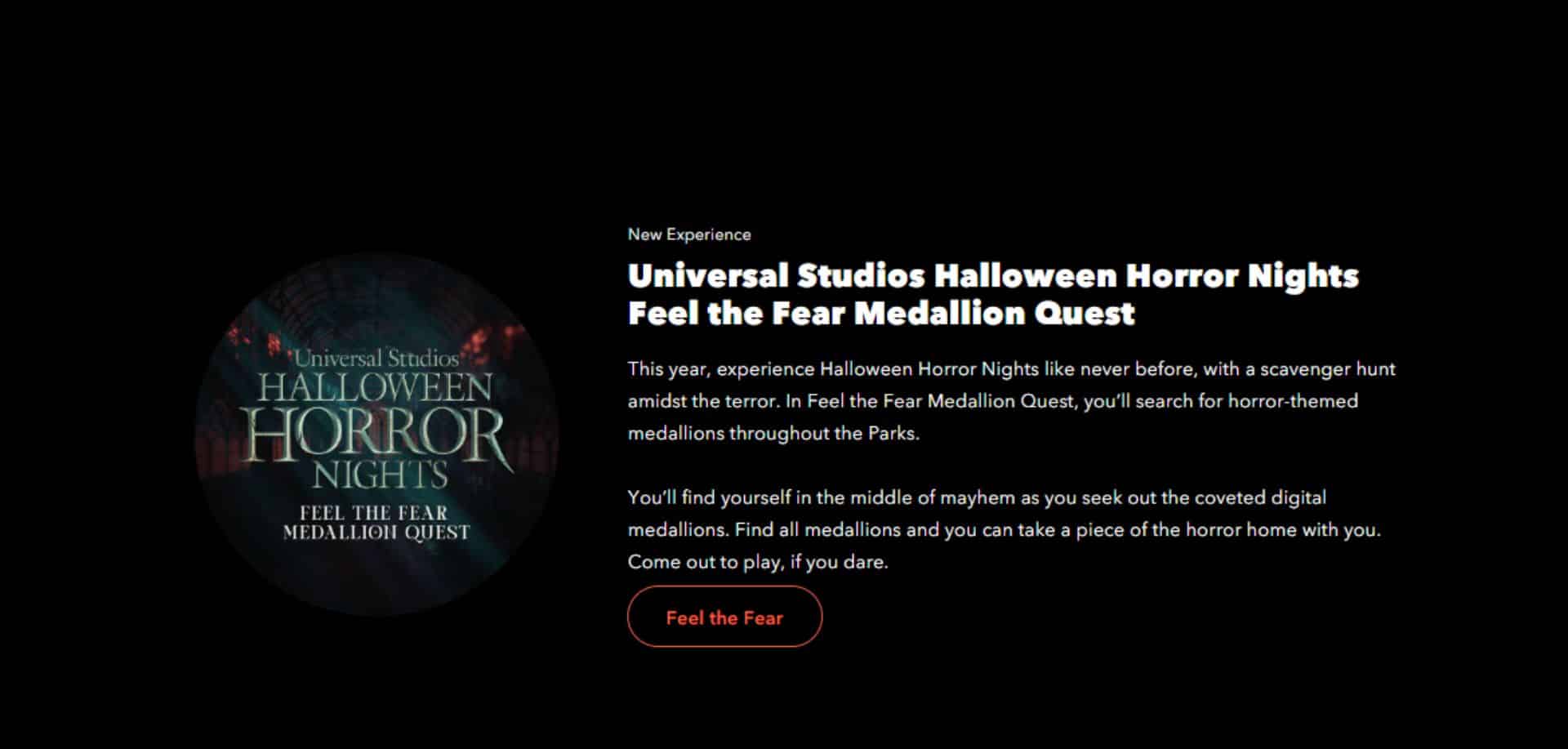 Universal Studios Halloween Horror Nights 2025 Terrifying Twist: Feel The Fear Medallion Quest
