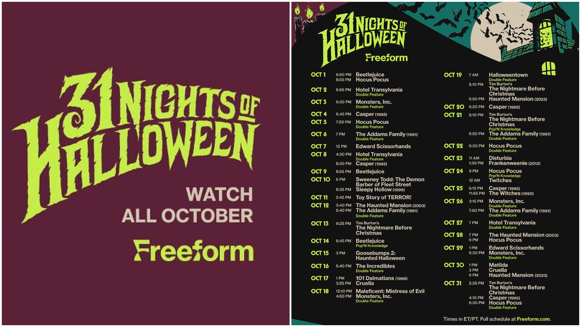 Freeform Unveils 31 Nights of Halloween 2025 Schedule Featuring Classics and New Additions