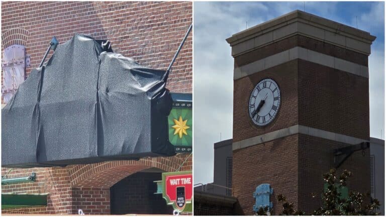 Grand Arts Theater Muppet*Vision 3D Marquee Covered and Gonzo Removed from Clock Tower