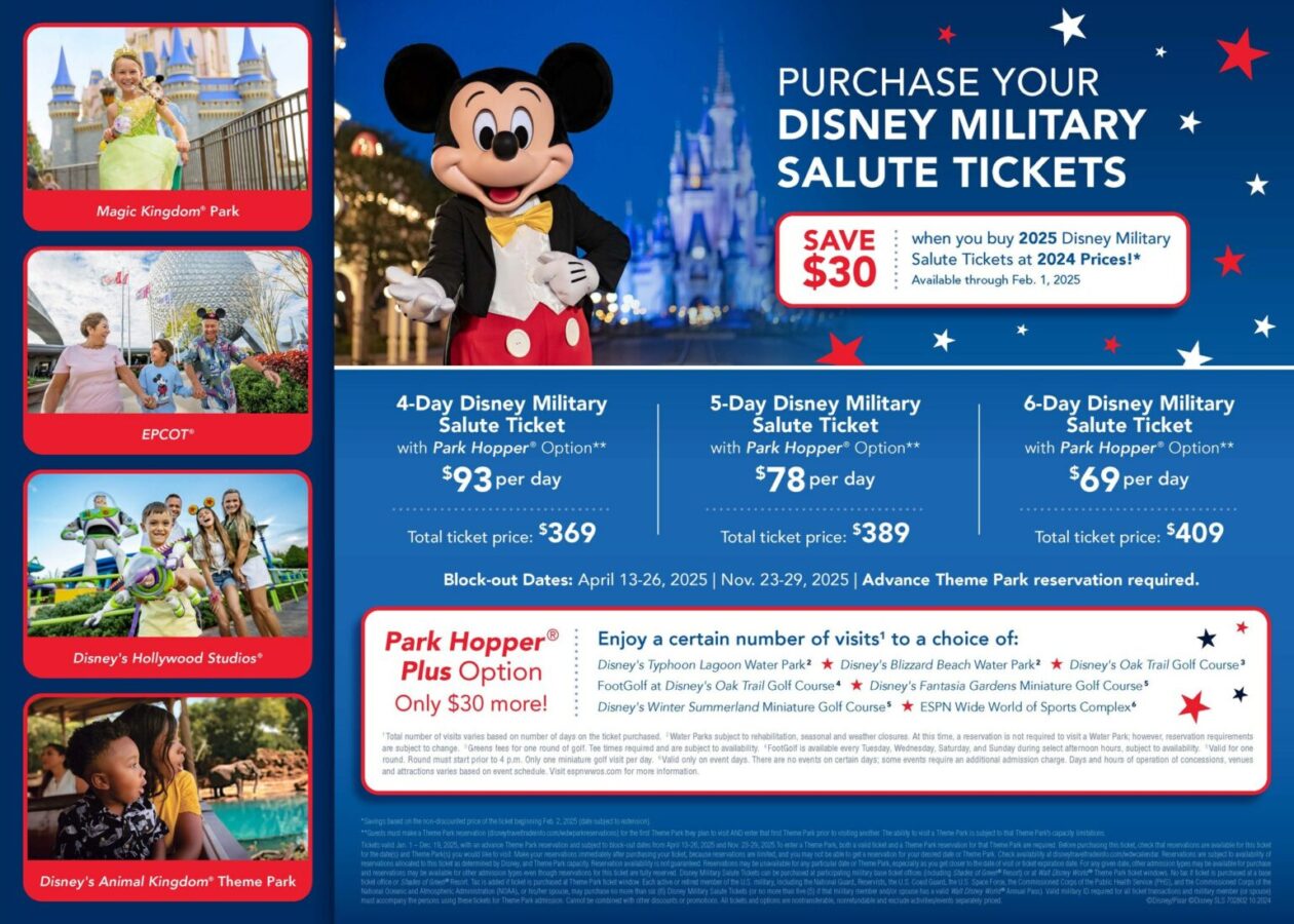 Disney World's 2026 Military Ticket Prices Hike; 6-Day Park Hopper Rises to $449