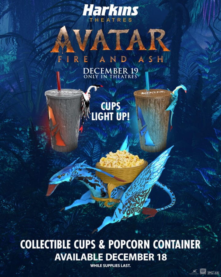 Harkins Theatres Avatar Fire  Ash Light up tumblers and Popcorn Bucket