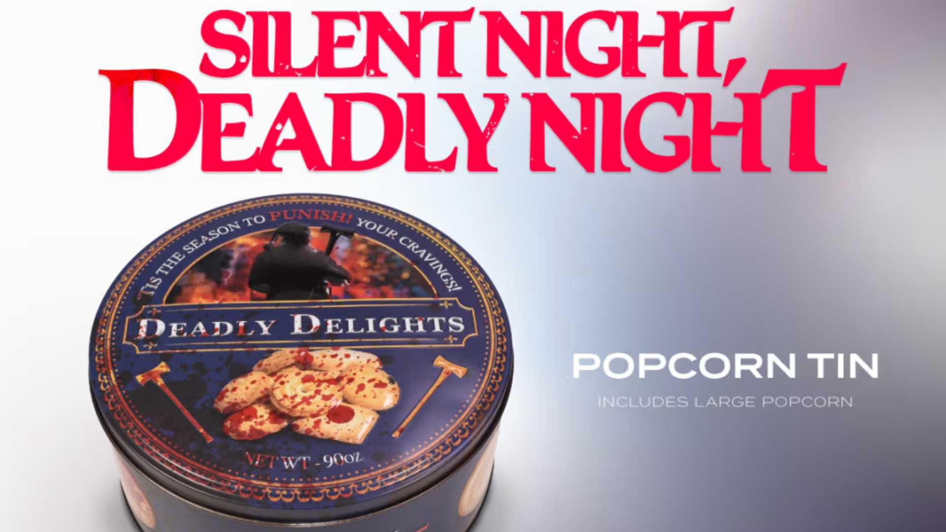 Your Christmas Gift is a Nightmare: SILENT NIGHT, DEADLY NIGHT Popcorn Bucket Tin Drops at AMC