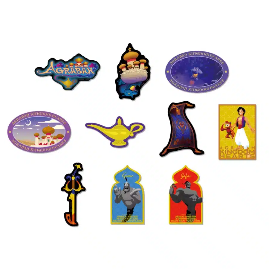 Stickers from Travers Town Wonderland Atlantica and Agrabah are all available for 880 yen