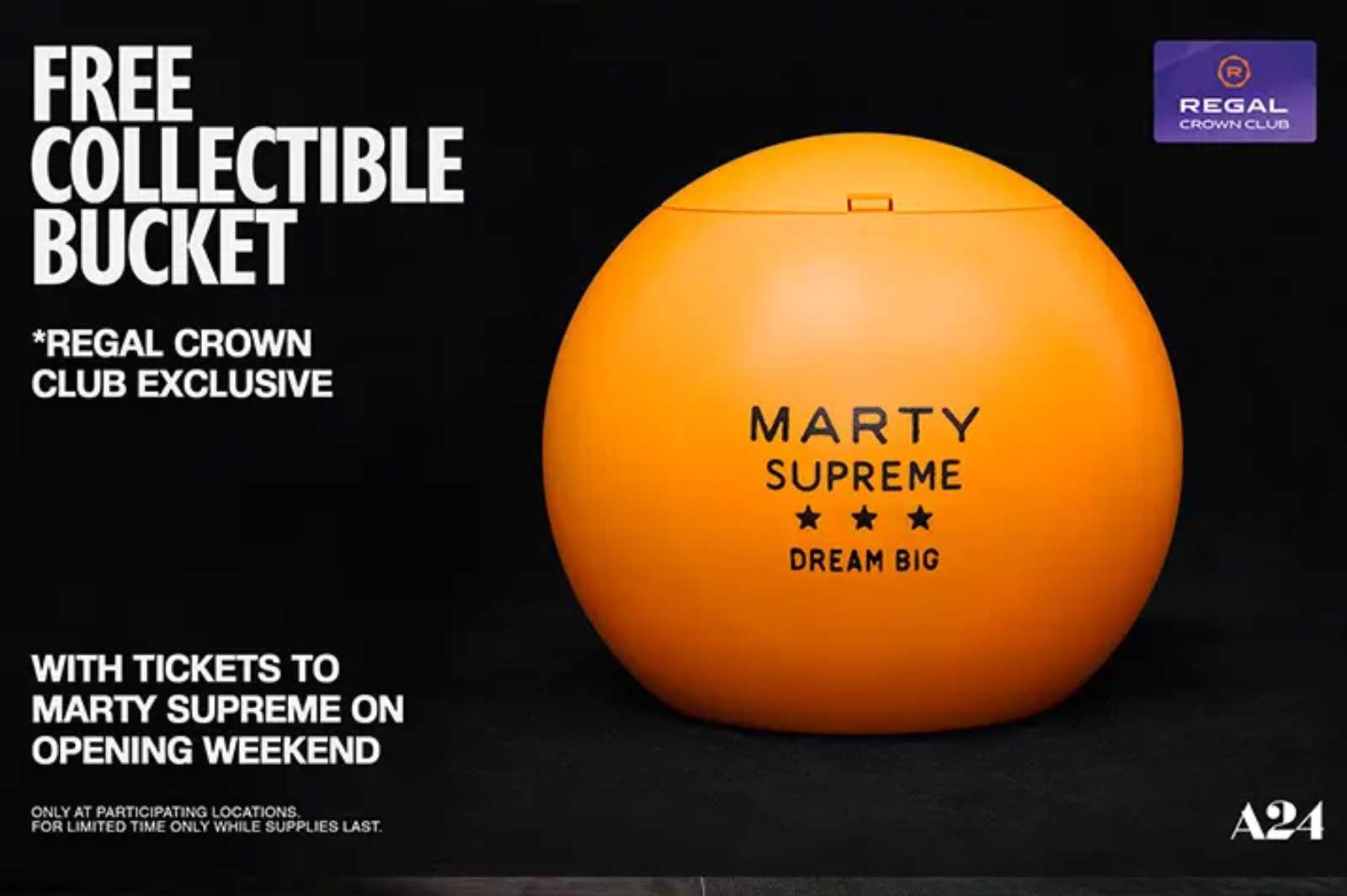 Regal Crown Club Free &apos;Marty Supreme&apos; Ping Pong Ball Popcorn Bucket