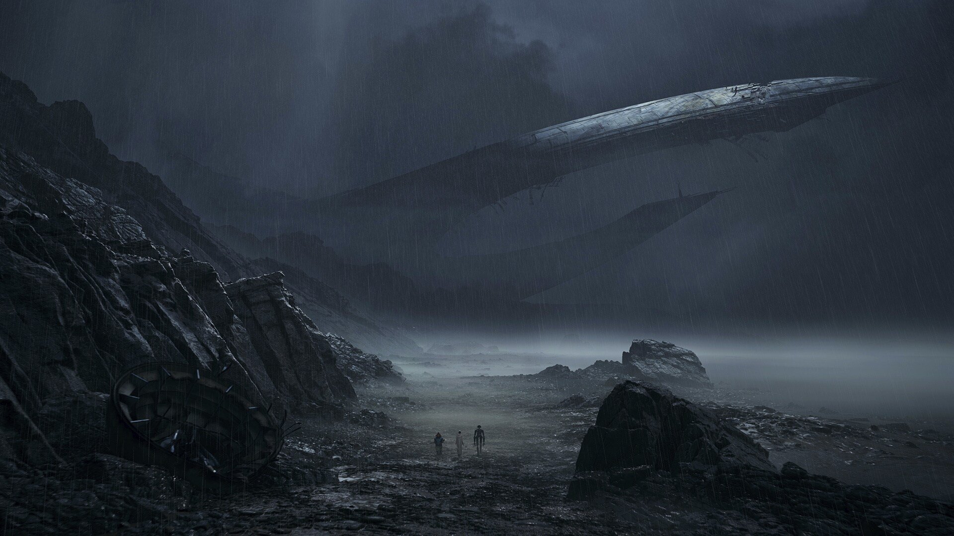 An ancient starship in the storm
