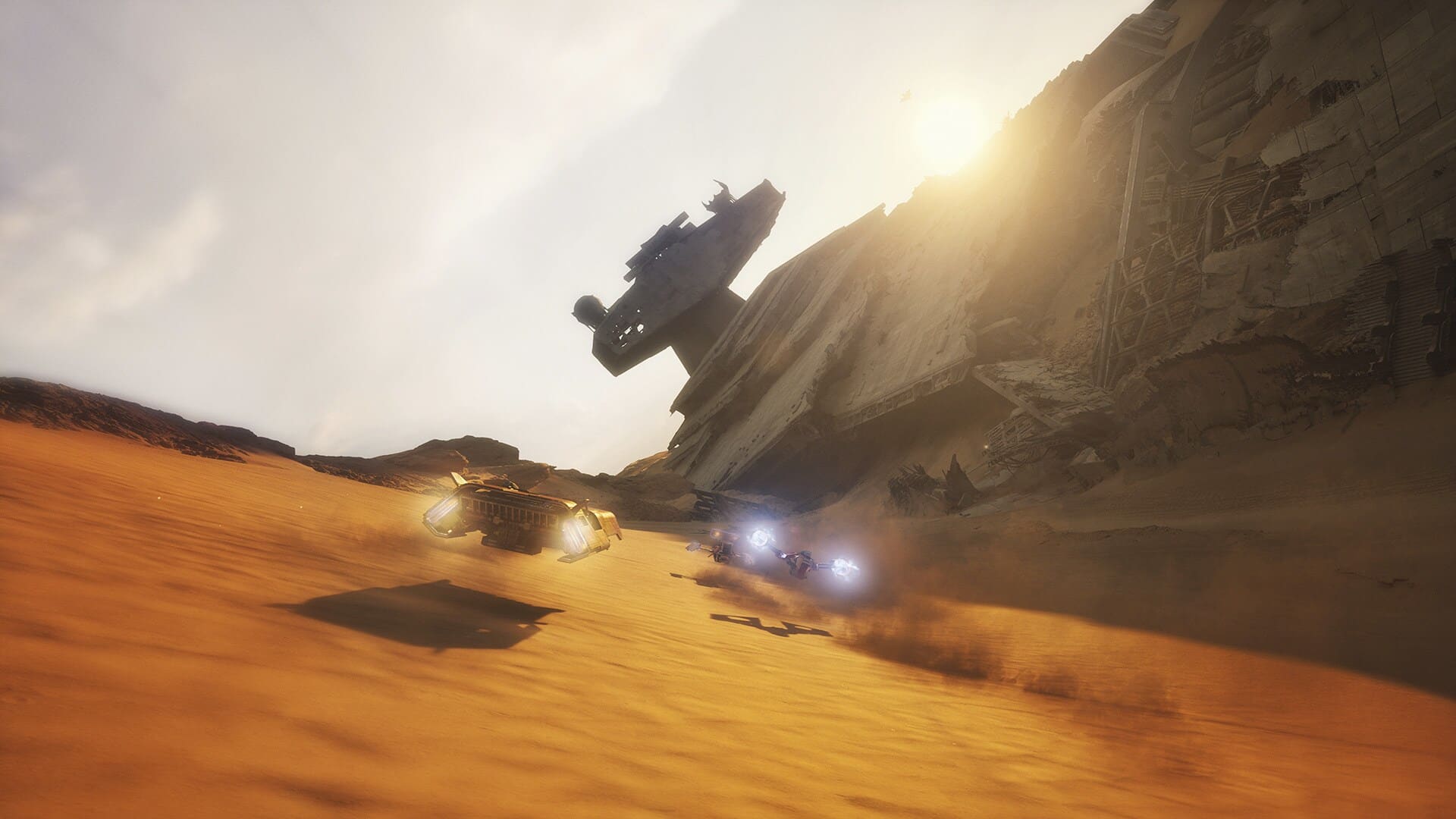 Racing through the Star Destroyer graveyard on Jakku