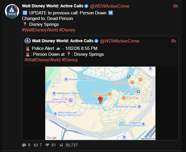 Dead Body Reported at Orange Garage in Disney Springs