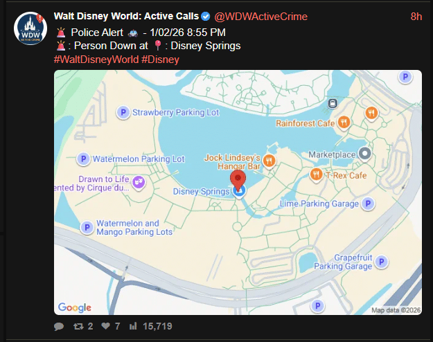 Dead Body Reported at Orange Garage in Disney Springs