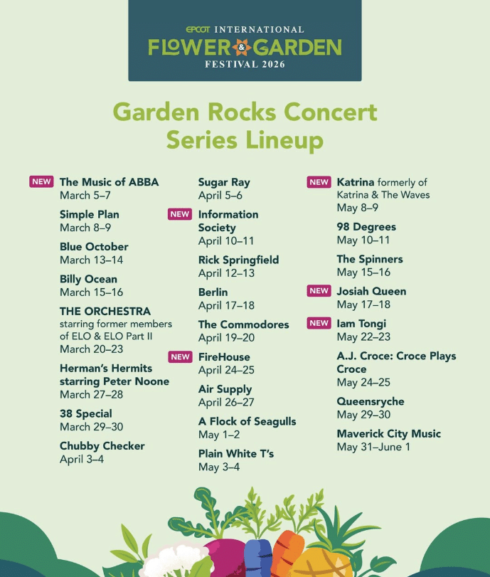 2026 Walt Disney World Garden Rocks Concert Series Music Acts Announced