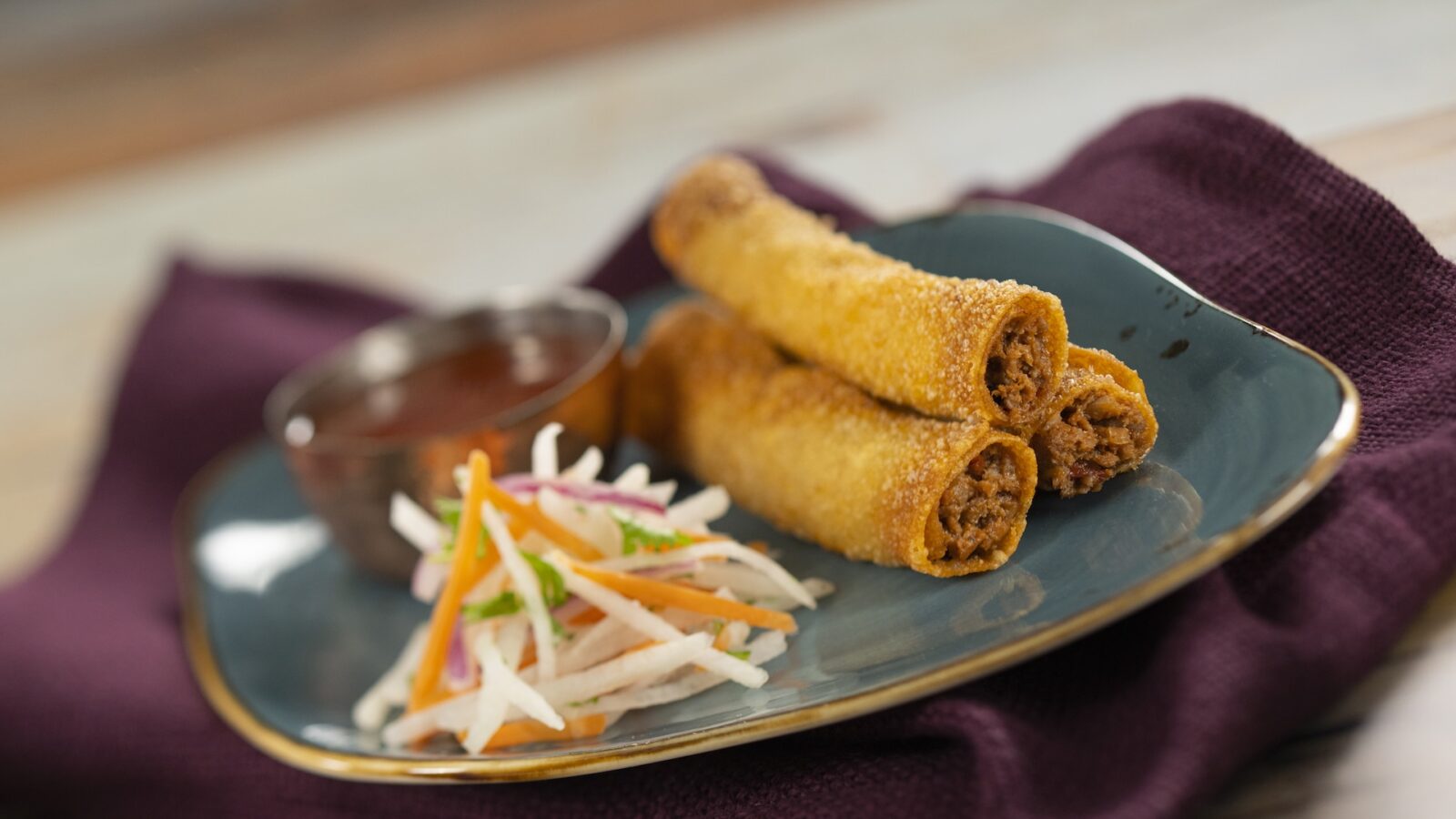 Lumpia with plant based pork and yuzu sweet and sour The Citrus Blossom