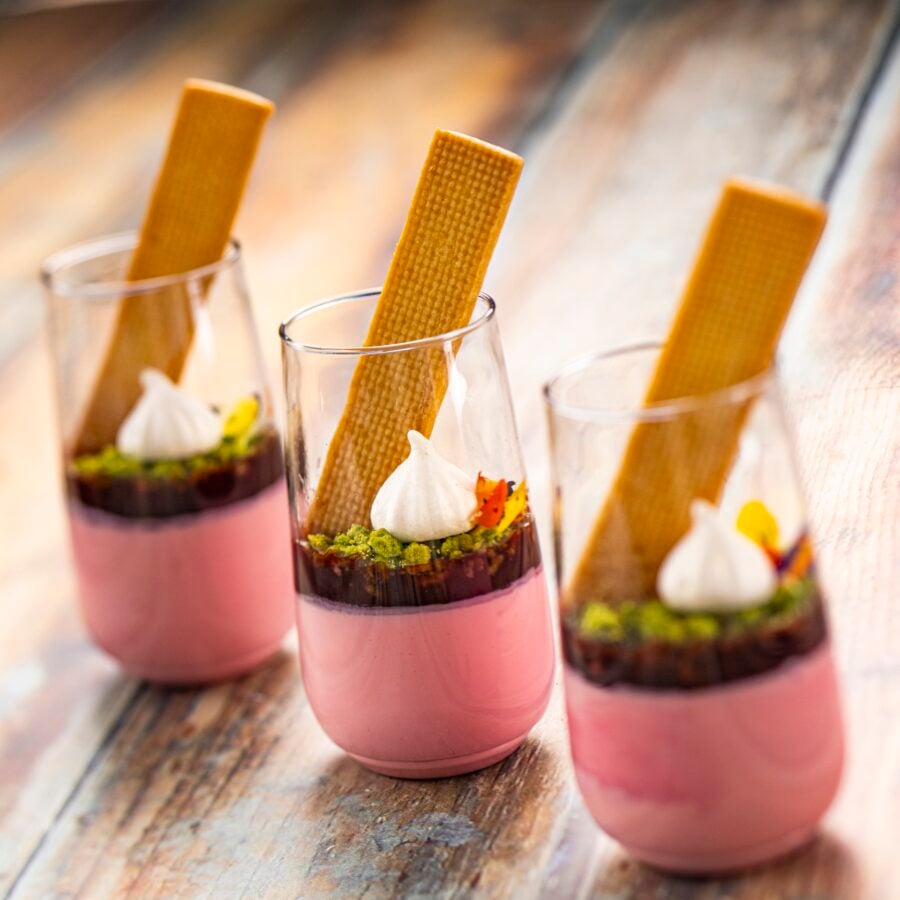 Coconut Panna Cotta with cherry gelée Nectar