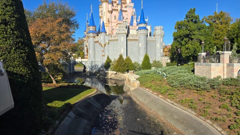 Cinderella's Castle's Moat Drained Repainting Underway
