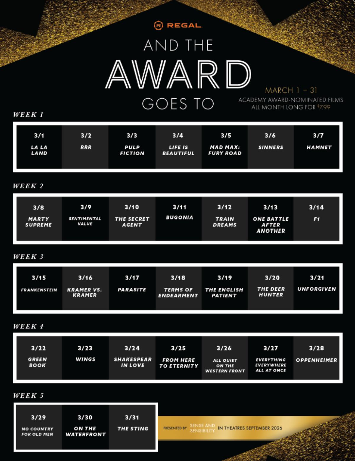 Regal Cinemas Announces Month-Long "And the Award Goes to..." Series Ahead of 98th Oscars