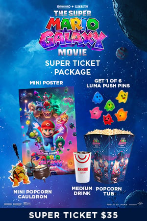The Super Mario Galaxy Movie Super Ticket with Bowsers mini popcorn cauldron