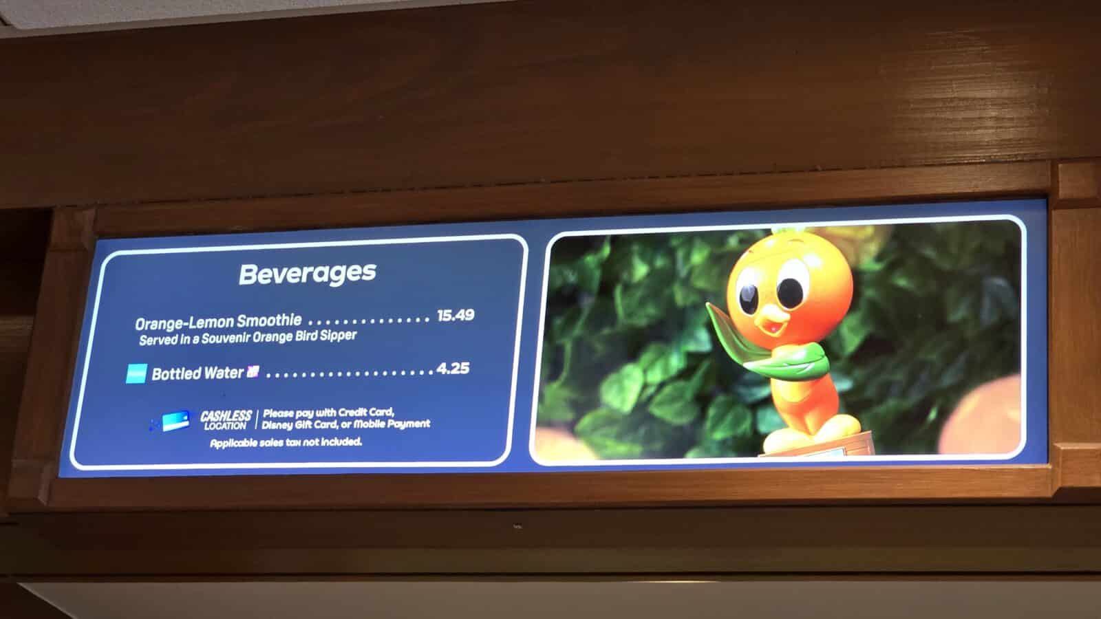 Beverage Menu at Citrus Blossom with Orange Bird Sipper and Smoothie