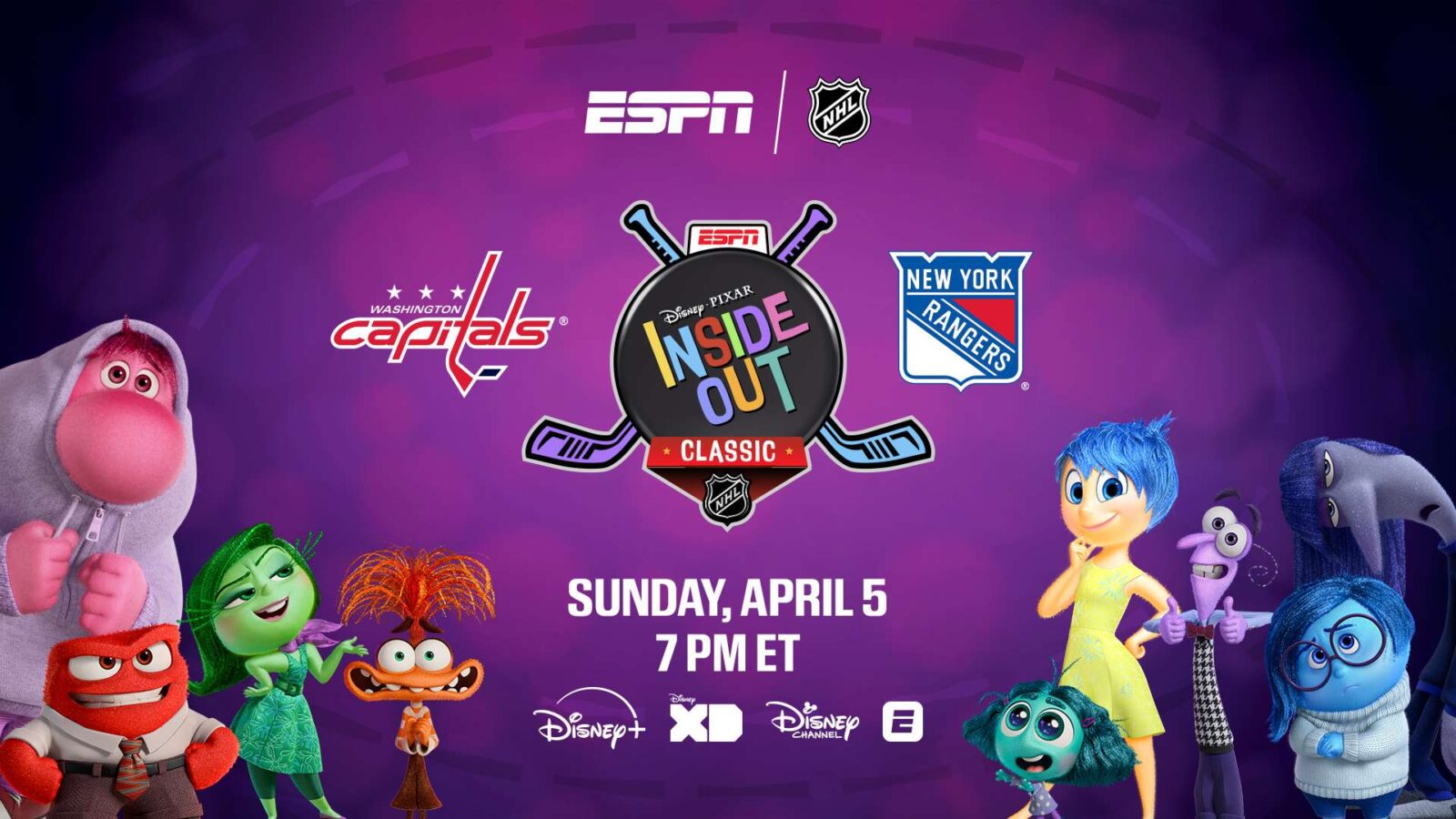 Disney and NHL Team Up for Inside Out Classic Animated Hockey Game on April 5