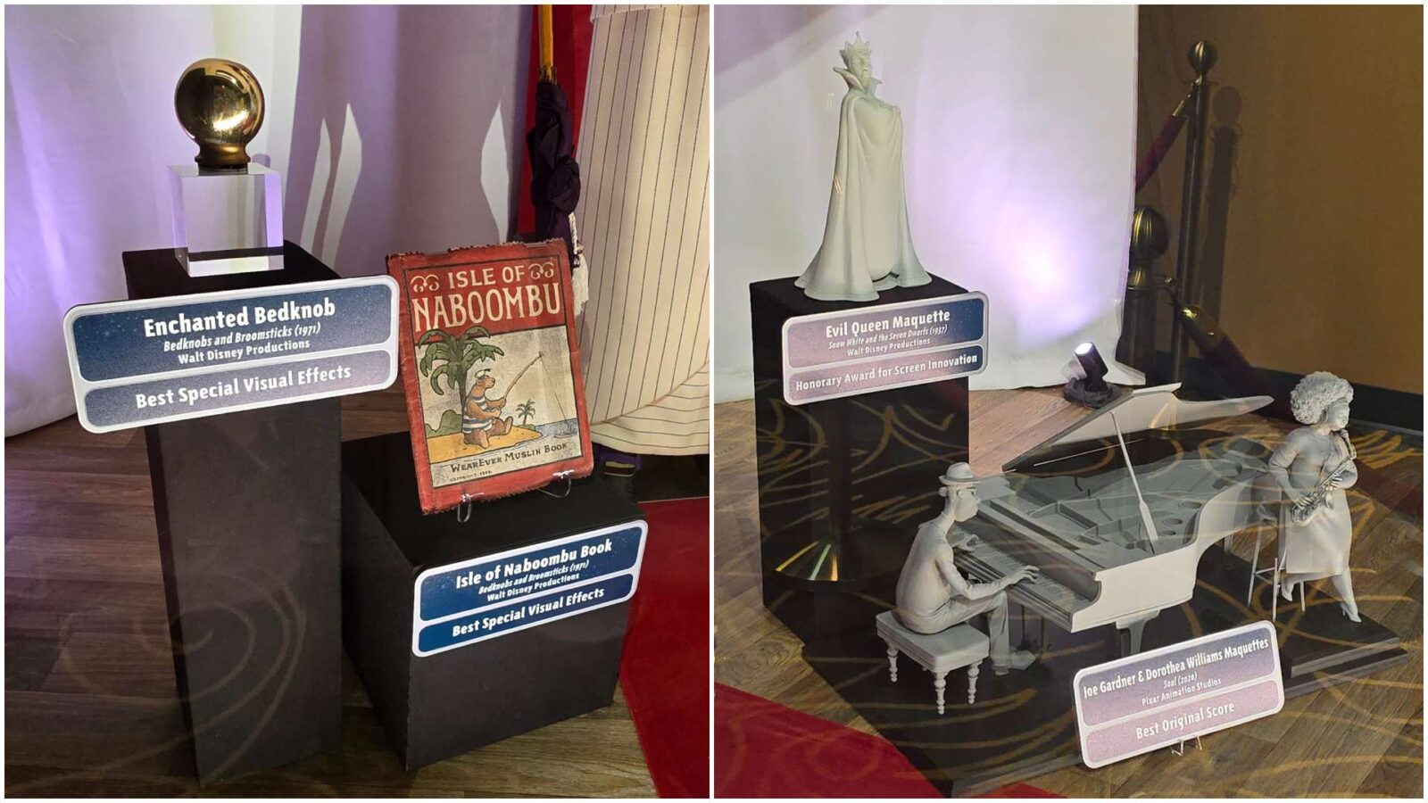 Enchanted Bedknob and Isle of Naboombu Book from Bedknobs and Broomsticks Evil Queen Maquette Joe Gardner and Dorothea Williams Maquettes from Soul