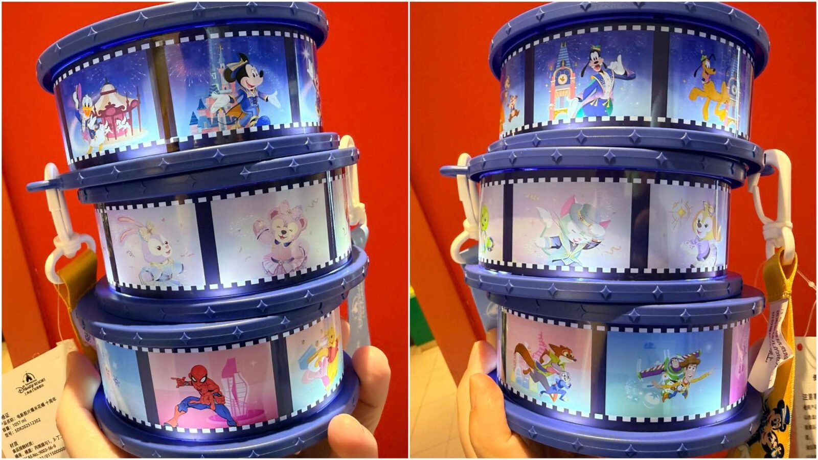 Shanghai Disneyland 10th Anniversary Film Reel Popcorn Bucket Has 18 Characters on It Fantasy Land News Disney Characters Shanghai Disney New popcorn bucket
