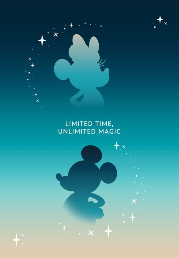 2026DCPDisneyStoreLimitedTime2scaled Fantasy Land News Vertical gradient poster featuring abstract blue silhouettes resembling Mickey Mouse surrounded by white stars and sparkles with the caption LIMITED TIME UNLIMITED MAGIC