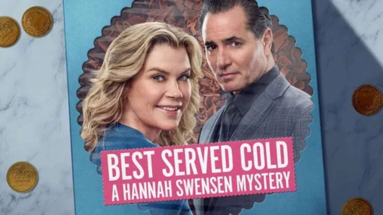 Poster for Best Served Cold: A Hannah Swensen Mystery, featuring a smiling woman and a man in a suit.