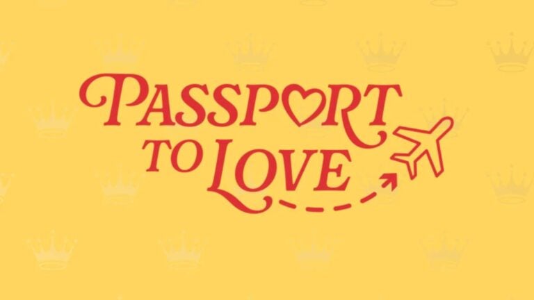 Logo reading 'Passport to Love' with a red airplane on a yellow background.