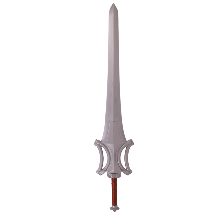 MOTUFCI40ozPowerSwordCupF021526scaled 1 Fantasy Land News Lavender fantasy spear with a tall pointed blade and ornamental base on a red shaft shown upright against a black background