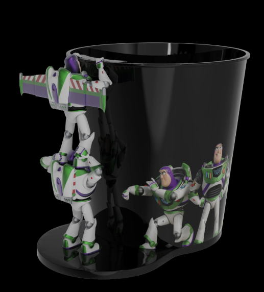 Screenshot 20260527 191313 Fantasy Land News Black trash can with Buzz Lightyear action figures clinging to its side and climbing around the rim