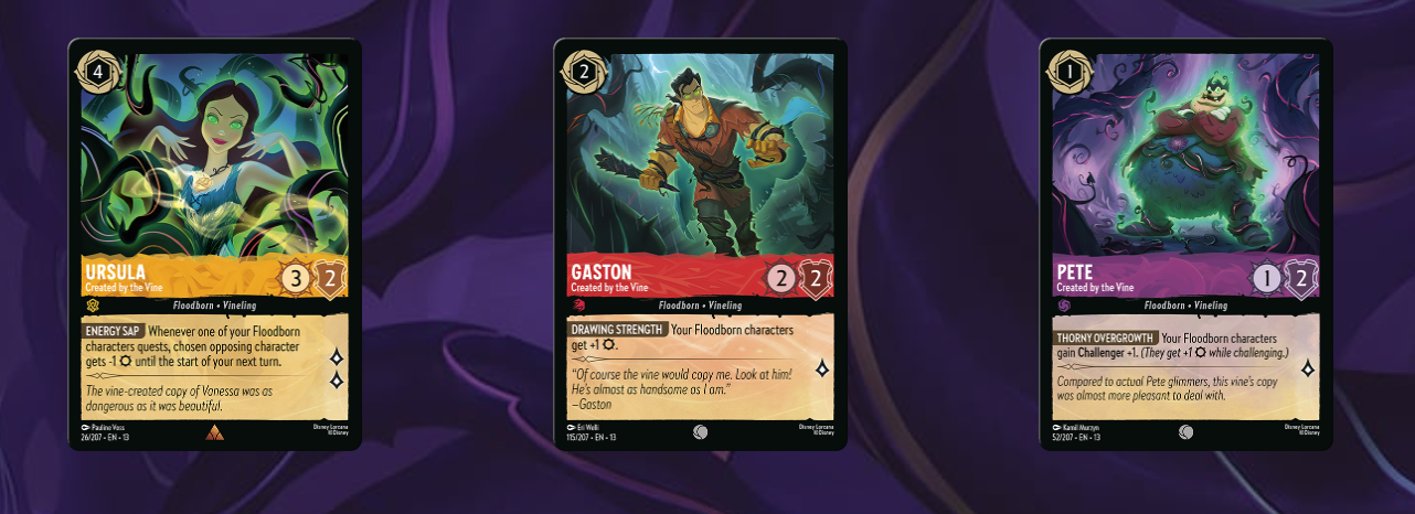 Ursula Lorcana card green aura villainous sorceress with 3 and 2 stats and Energy Sap ability text on the cards bottom area