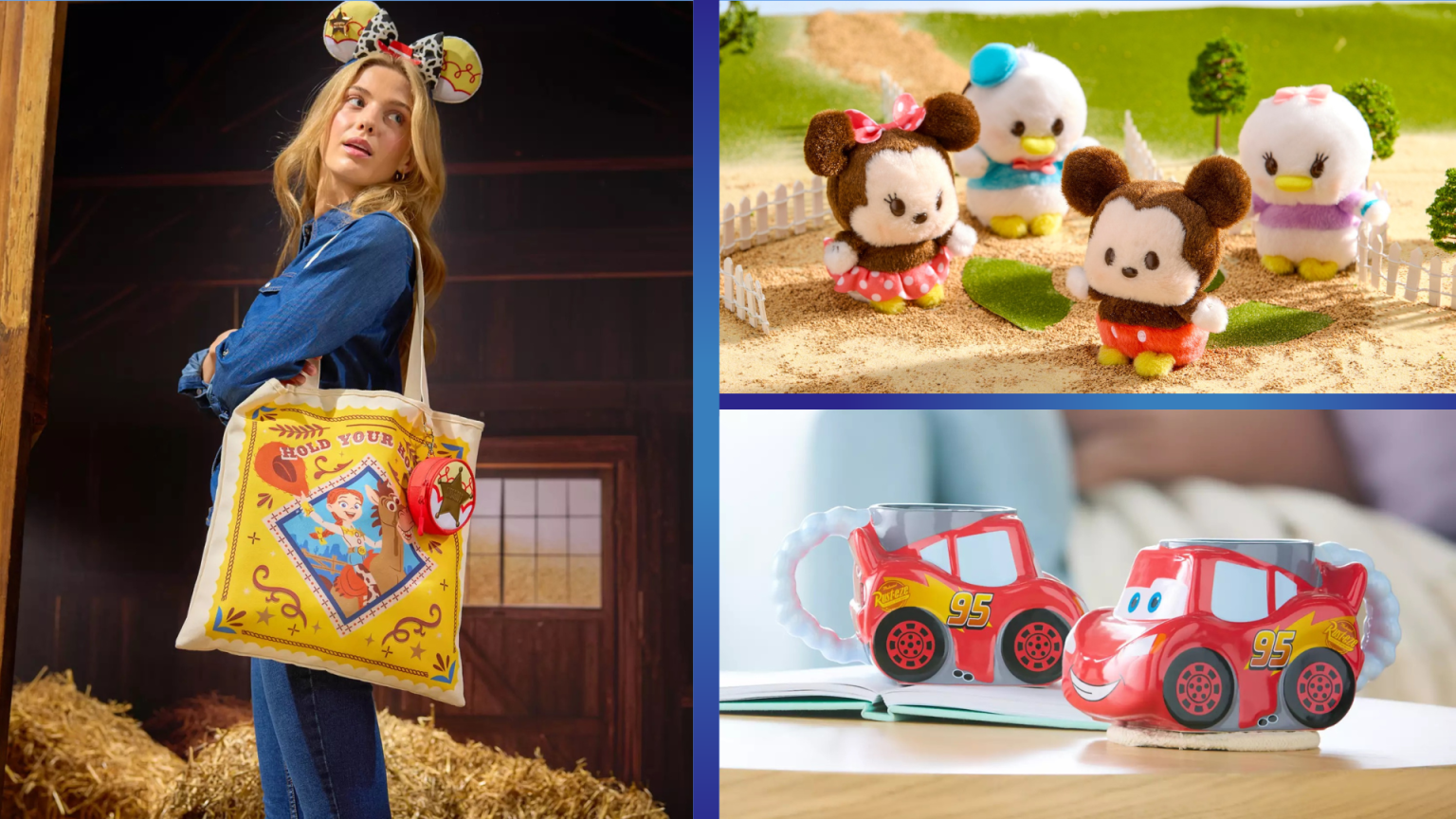 2026DCPDisneyStoreShoppingAssistantHeader1536x864 Fantasy Land News A woman in denim wears a decorative tote bag in a barn setting looking to the side