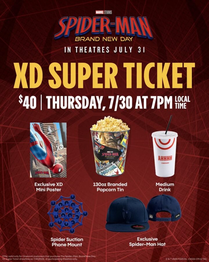 7253055871520133379601358909883278760841504n Fantasy Land News Promotional poster for Spider Man Brand New Day with XD Super Ticket details July 3031 showtimes snacks and merchandise visuals