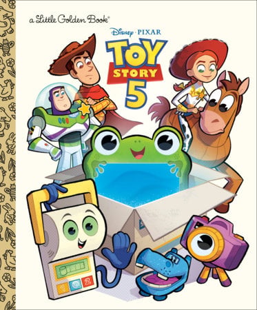 9780736446280 Fantasy Land News Colorful poster for Disney Pixar Toy Story 5 with Woody Jessie Buzz Lightyear a green frog toy and other characters bursting from a box