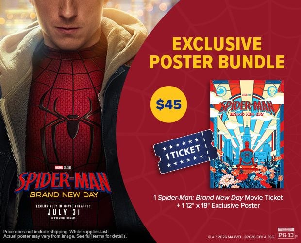 FANShopifySpidermanBNDPosterBundleStandard620x5003fb0f378871e4245807acd3095e90b03 Fantasy Land News Promo banner for an Exclusive Poster Bundle Spider Man poster on left bold yellow price ticket graphic and a Spider Man poster artwork on the right