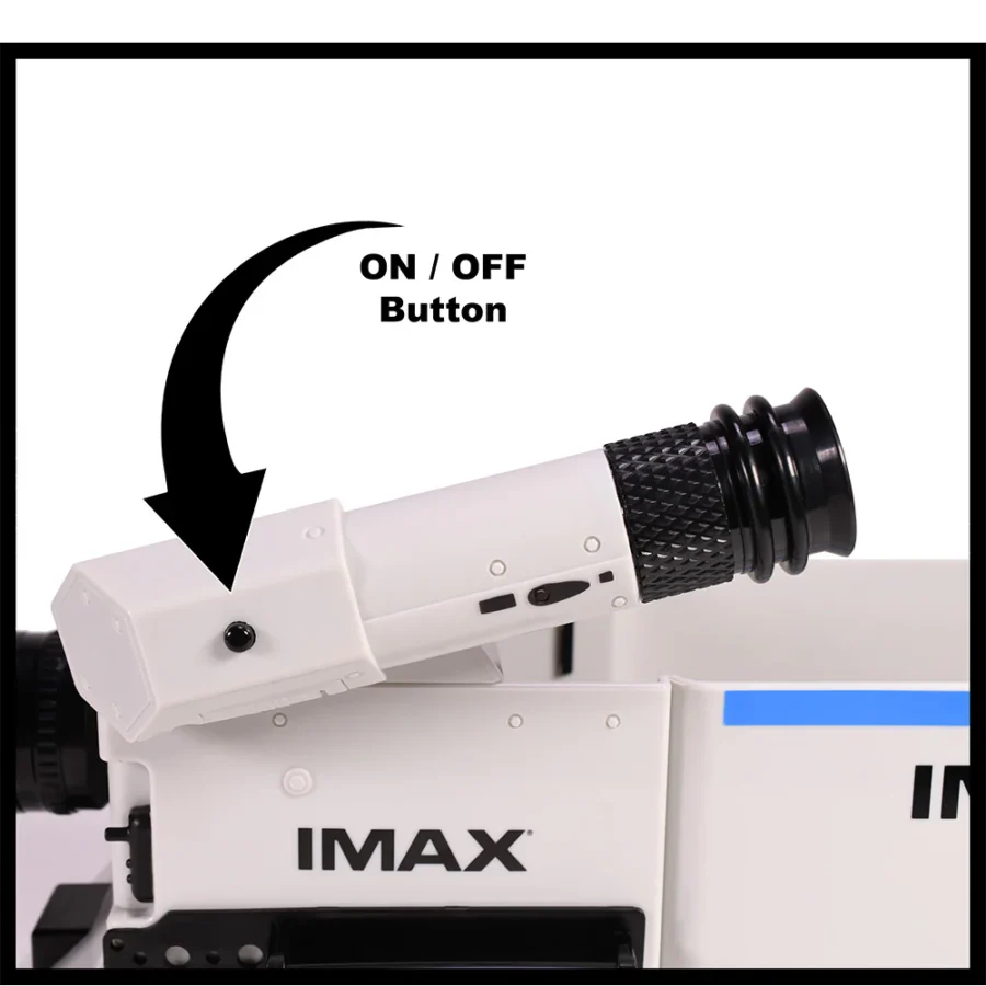 ImaxPB51781281578620 Fantasy Land News Close up of an IMAX projector arm with a label ON OFF Button and an arrow pointing to the power button
