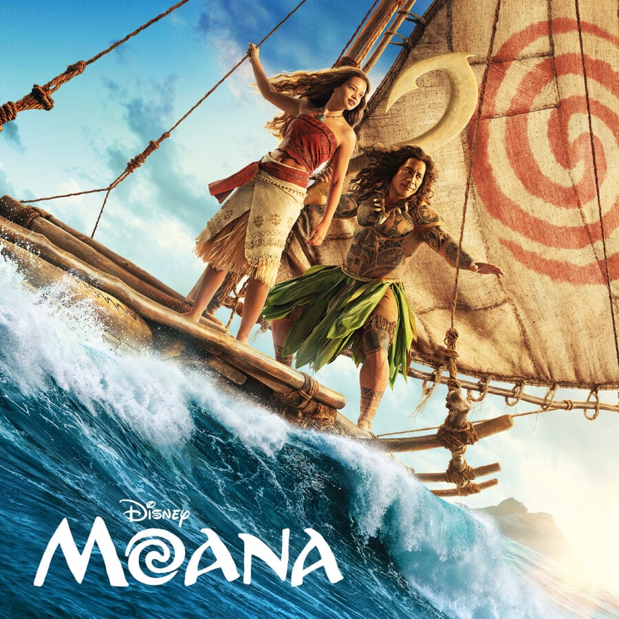MoanaLAALONGTHEWAYCover Fantasy Land News Moana and Maui stand on a carved wooden sailboat riding a big ocean wave