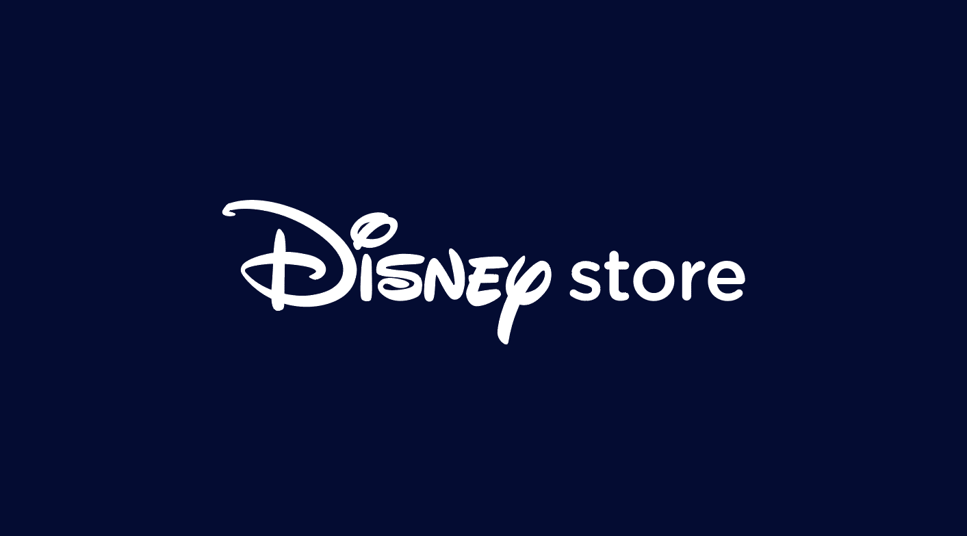 Disney Store wordmark in white on a dark navy background