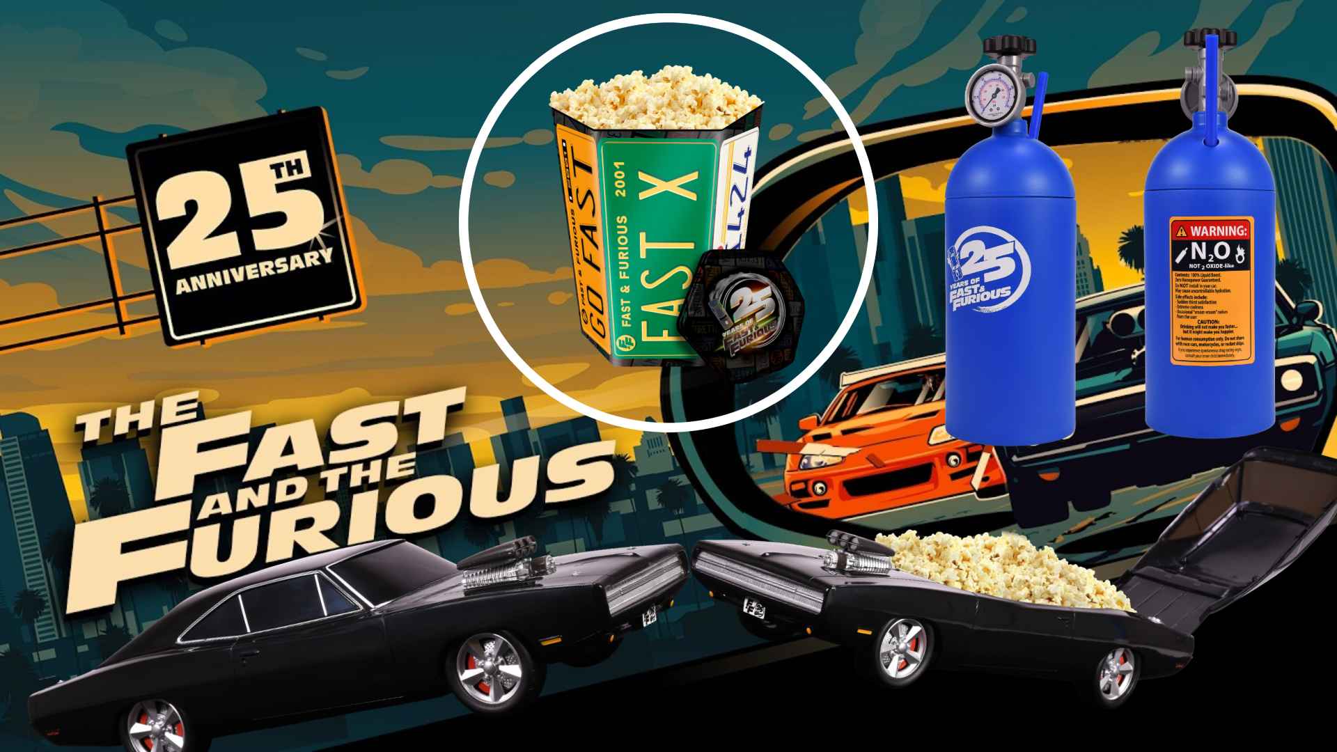 Fast and the Furious 25th Anniversary Popcorn Buckets Now Available at Swan Drive-In