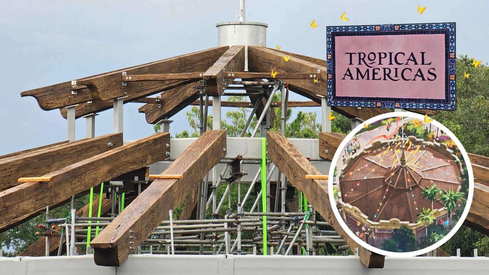 New Photos Show the Roof Going Up on Animal Kingdom's Tropical Americas Carousel
