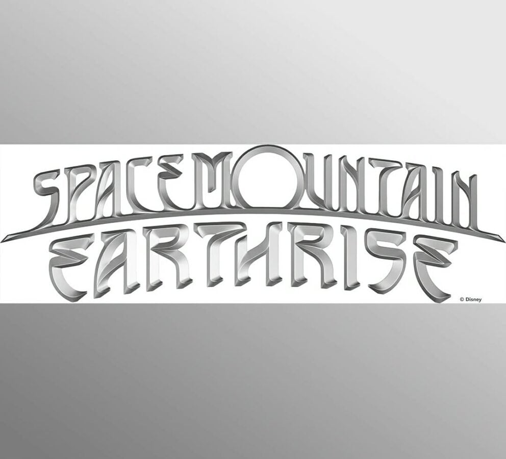 Silver 3D logo reading Space Mountain Earthrise in bold stylized letters against a light background