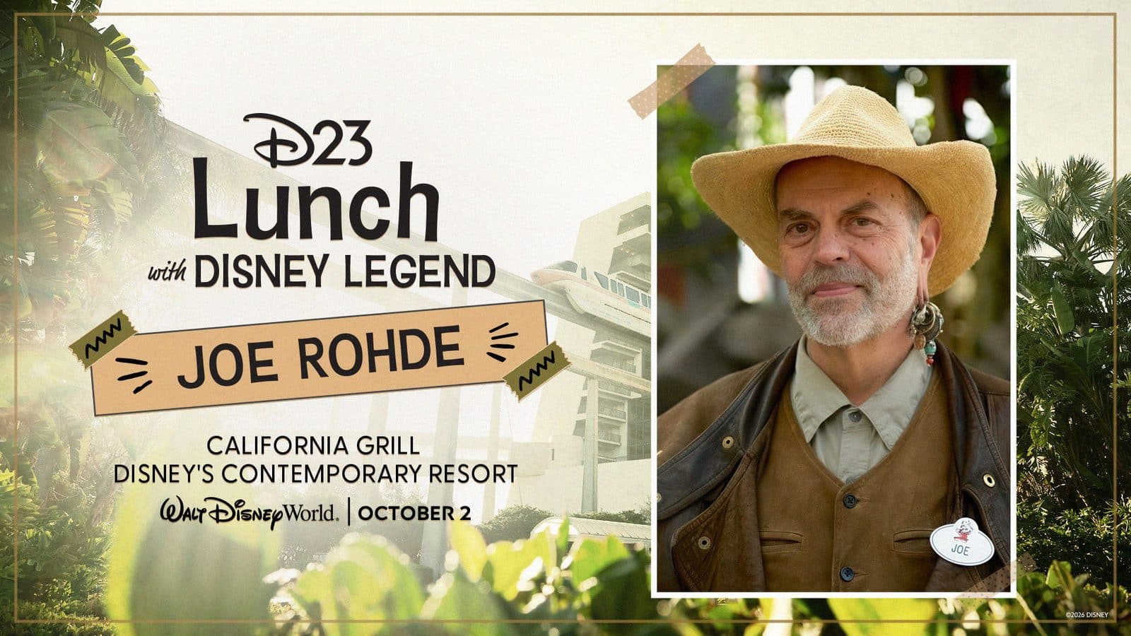 Event poster announcing Lunch with Disney Legend Joe Rohde at Disneys California Grill Disney World Contemporary Resort