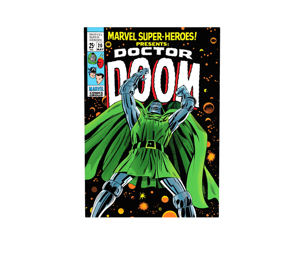 Comic book cover showing Doctor Doom in a green cape raising his arms against a black space background with the title Doctor Doom above him