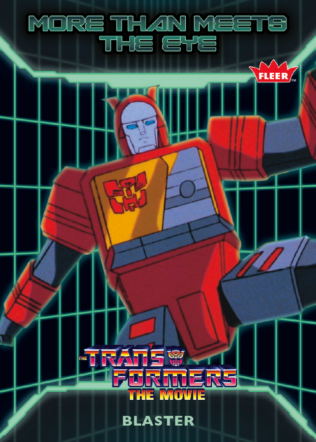 Poster for Transformers The Movie featuring Blaster neon grid background and the slogan More Than Meets The Eye at the top