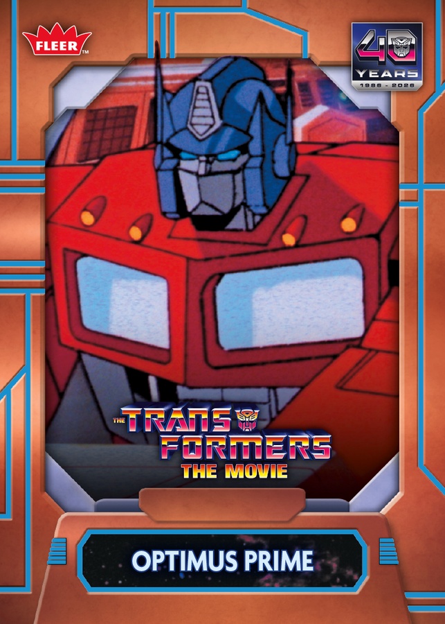 Poster for The Transformers The Movie featuring Optimus Prime in a red truck cab with logos at the corners